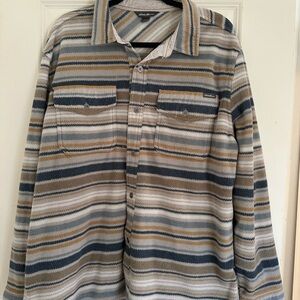 Eddie Bauer Men's Striped Fleece Shirt - Blue, Gray, Tan